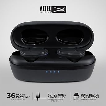 Altec Lansing Nanobuds ANC 2.0, Bluetooth Earbuds with Hybrid ANC, Waterproof Earbuds, Wireless Ear Buds with Voice Assistant, Sport Earbuds with 36hr Battery (Black)