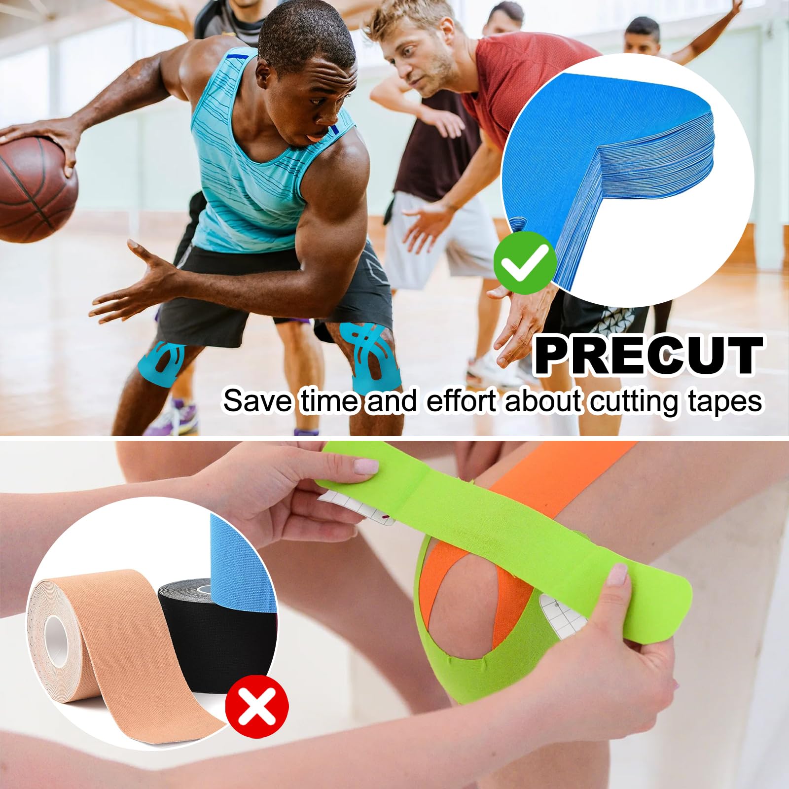 Fascia Kinesiologia Ginocchio Pretagliata 10 Pezzi - Cerotti Sportivi Impermeabili, Cotone Elasticizzato, Per Dolori E Supporto Muscolare