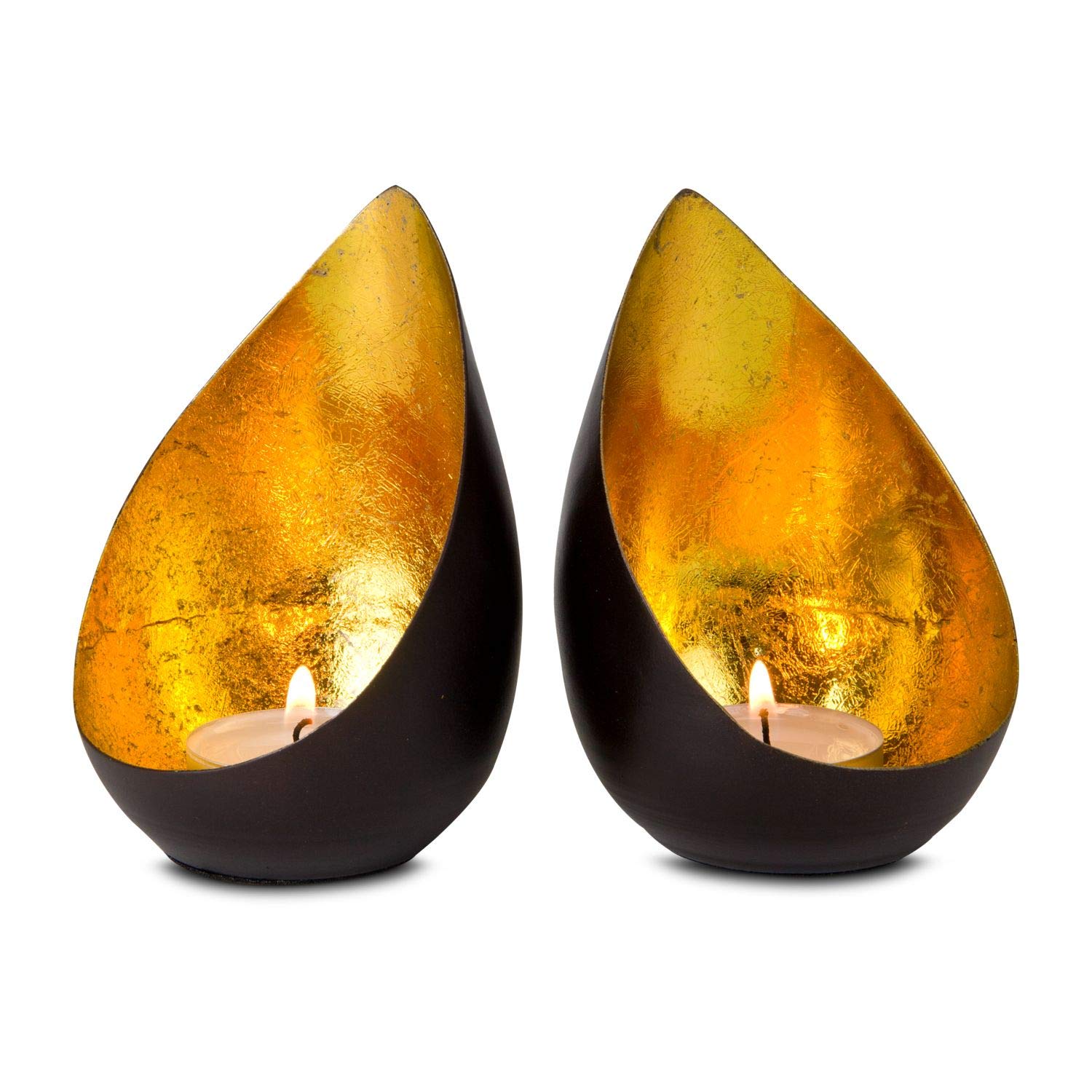 ROMINOX Artykuł prezentowy zestaw świeczek typu tealight // Drops – 2-częściowy, błyszczący złoty blask świec, ze złotą folią, Boże Narodzenie, przyjęcie przy grillu, Walentynki, Dzień Matki; wymiary: każda ok. 7,9 x 7,5 x 11 cm