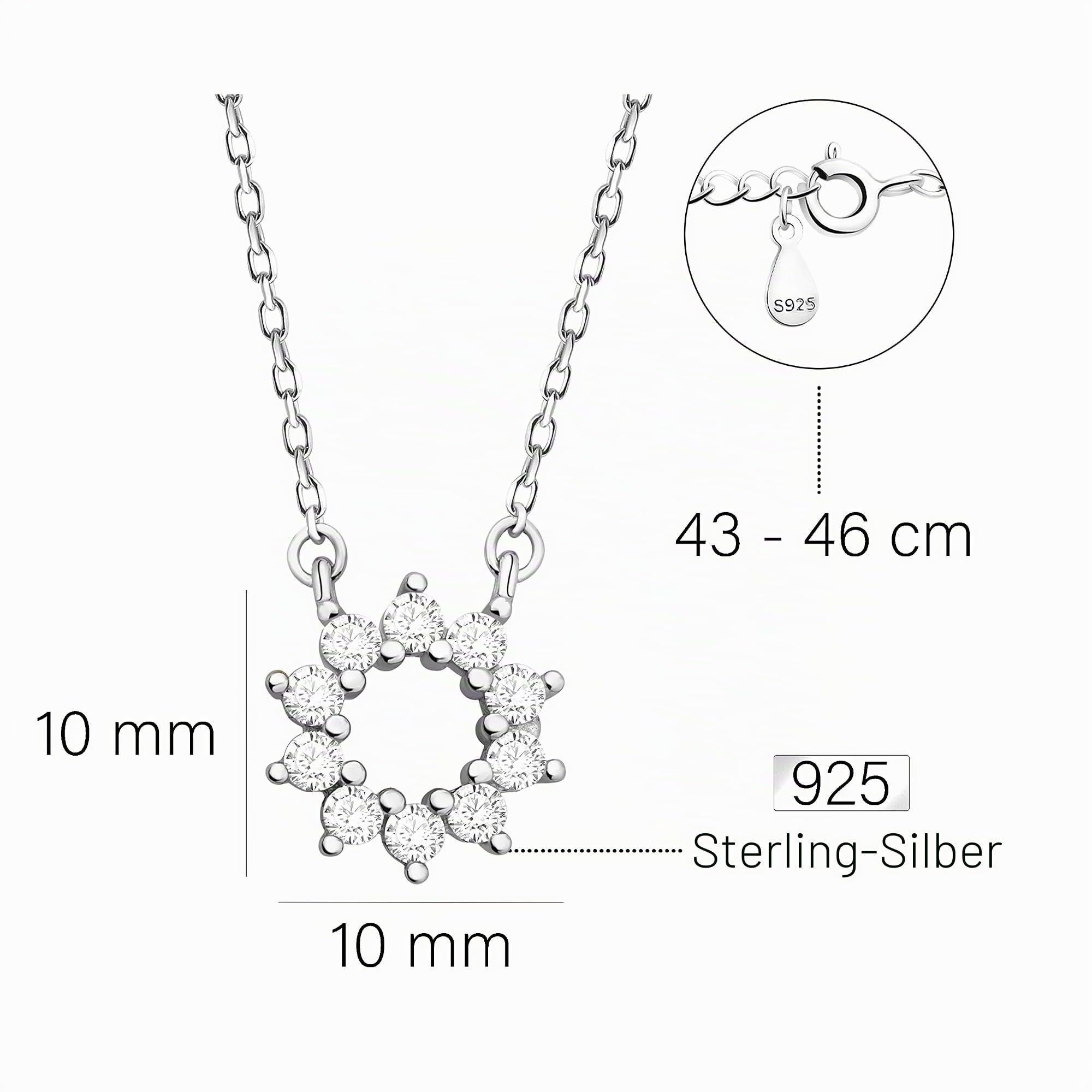 Sofia Milani - Damen Halskette 925 Silber - mit Zirkonia Steinen - Sonnen Kreis Anhänger