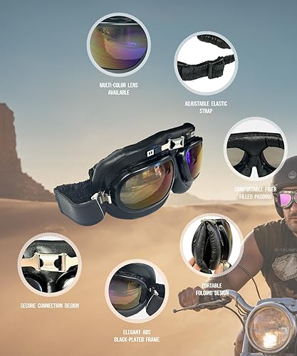 Miniatura 4 de Gafas de motocicleta estilo aviador vintage estilo piloto Cruiser Scooter Motocross gafas para hombres, mujeres y adultos