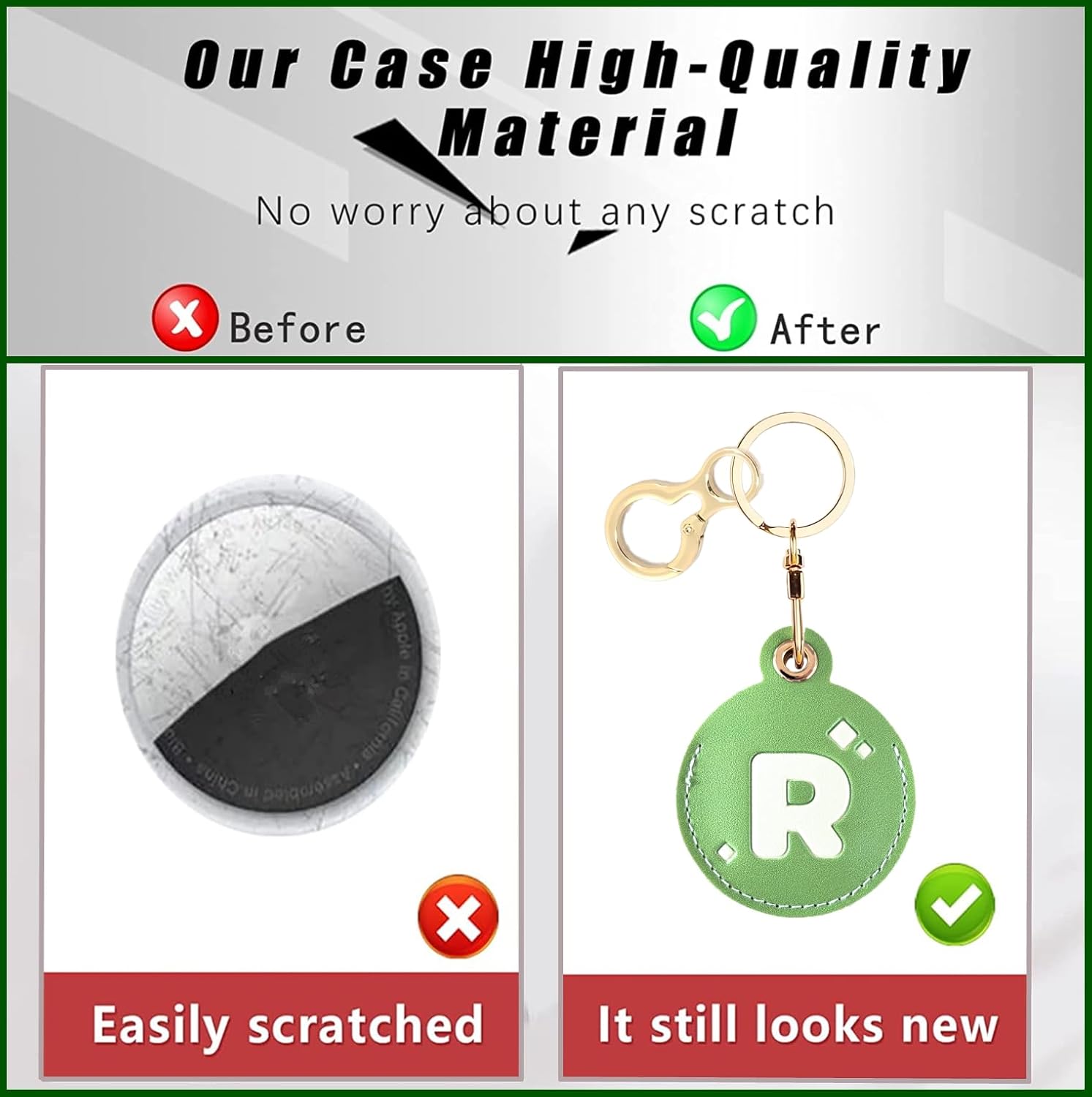 Personalized Initial Letter Leather Keychain Holder Case Compatible with AirTag,Cute Protective Air Tag Cover with Keyring,Anti-Scratch Finder GPS Tracker Case for Pets Keys Wallet(R) - Image 3