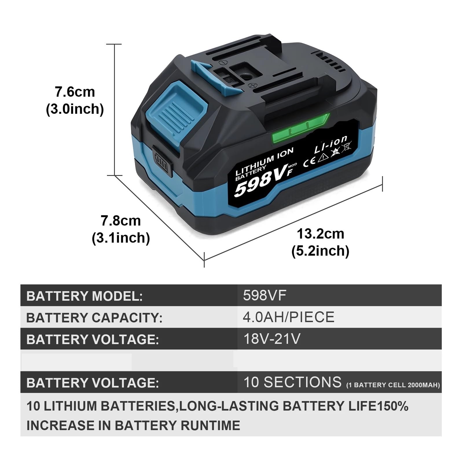 Batteria ricaricabile agli ioni di litio - Compatibile con Gisam le batterie for trapano a batteria/chiave senza spazzole/cacciavite da 18 V(1x598VF)