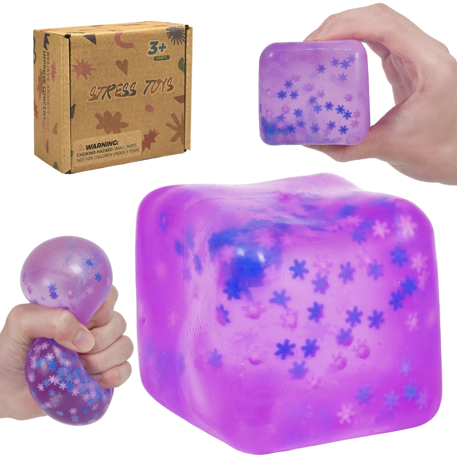 Zanyblox Extra Large Squishy Cubes 2.76in, Snowflake Ice Cube Squeeze Toys, Durable Soft Fidget Stress Balls for Autism Sensory Play, Suitable for Adults & Boys and Girls Age 3+ (Purple)