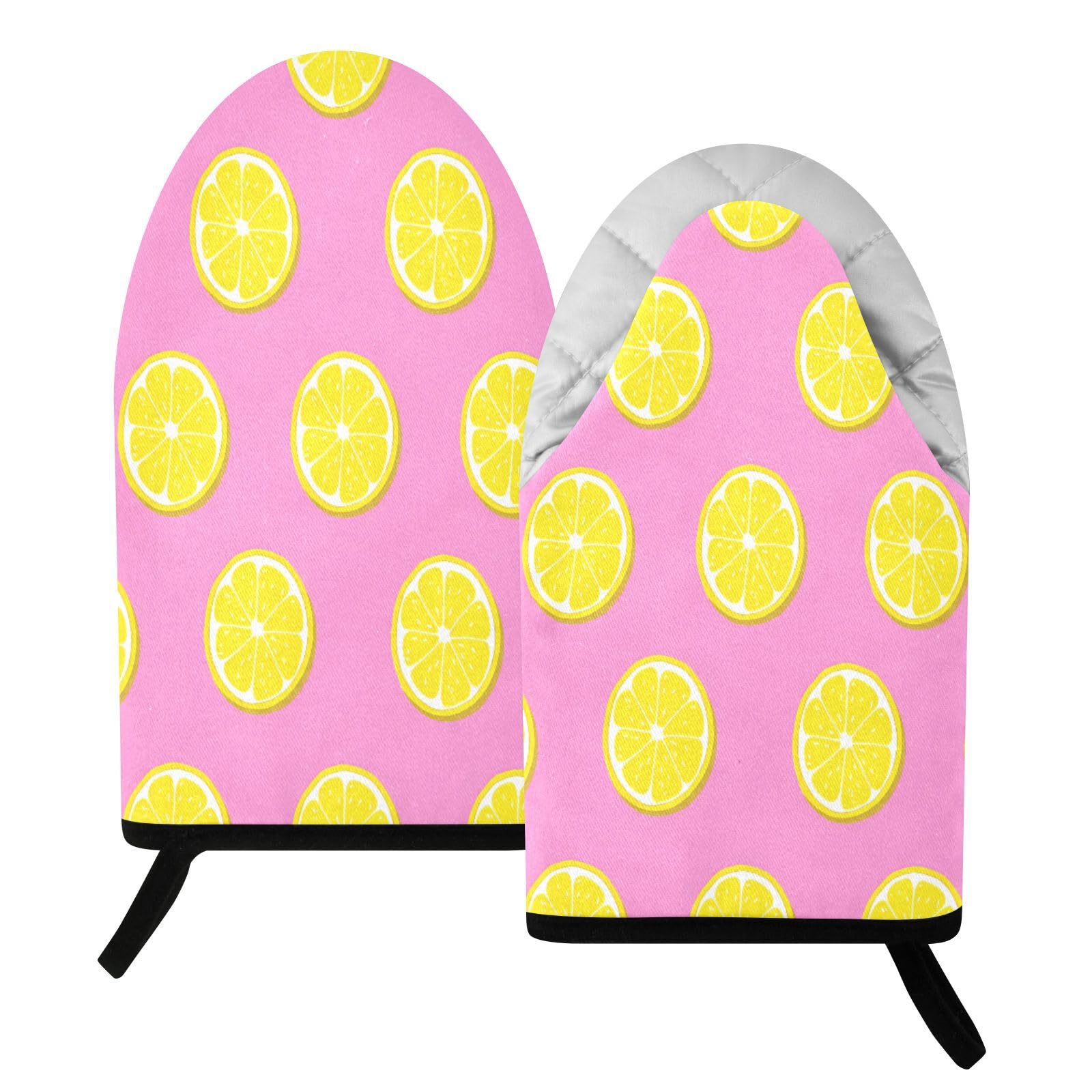 BURSTDDY Yellow Lemon Slices Oven Mitt,Heat Resistant Kitchen Mitts for Cooking