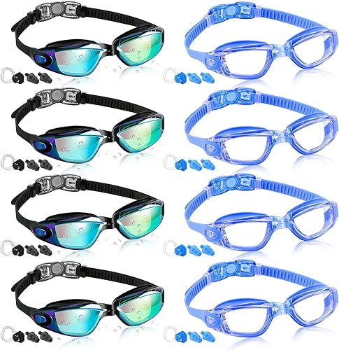 COOLOO Paquete de 28 gafas de natación para niños adultos gafas de natación hombres mujeres jóvenes sin fugas anti niebla UV Colorful-a. (8-pack):
