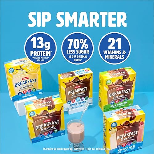 Vista 4 de Carnation Breakfast Essentials Light Start - Mezcla de bebida nutricional en polvo con chocolate con leche, caja de 8 unidades de paquetes de 0.705