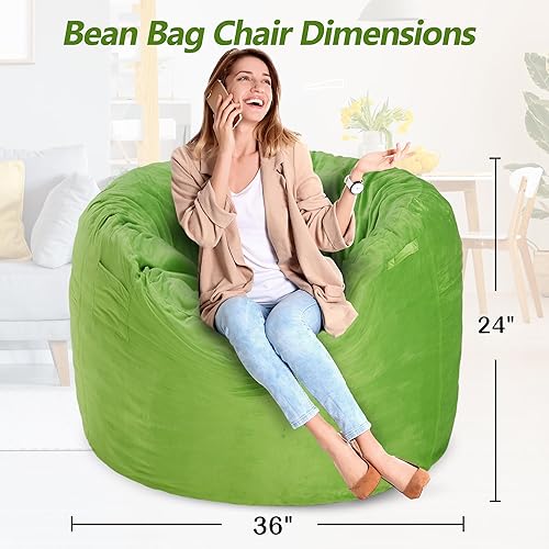 Miniatura 2 de Homguava Bean Bag Chair 3' Bean Bags con relleno de espuma viscoelástica, sillas de puf grandes, sofá suave con funda de terciopelo holandés-36 × 36
