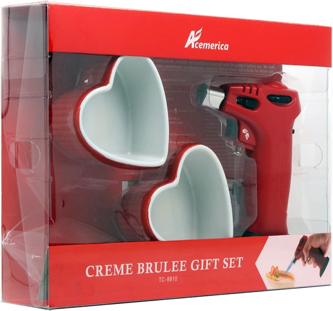 Creme brulee torch include 2 heart shape ramekin gift set