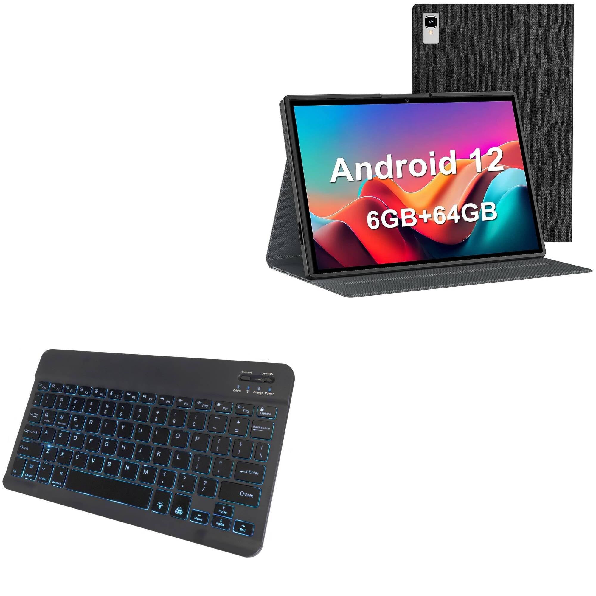 BoxWave Keyboard Compatible with Relndoo TAB10 (10.1 in) - SlimKeys Bluetooth Keyboard - with Backlight, Portable Slim LED 7 Colors - Jet Black