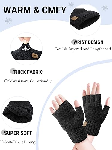 Miniatura 2 de Guantes sin dedos de medio dedo para invierno. Guantes cálidos de punto para trabajo, running, ciclismo y conducción para hombres y mujeres