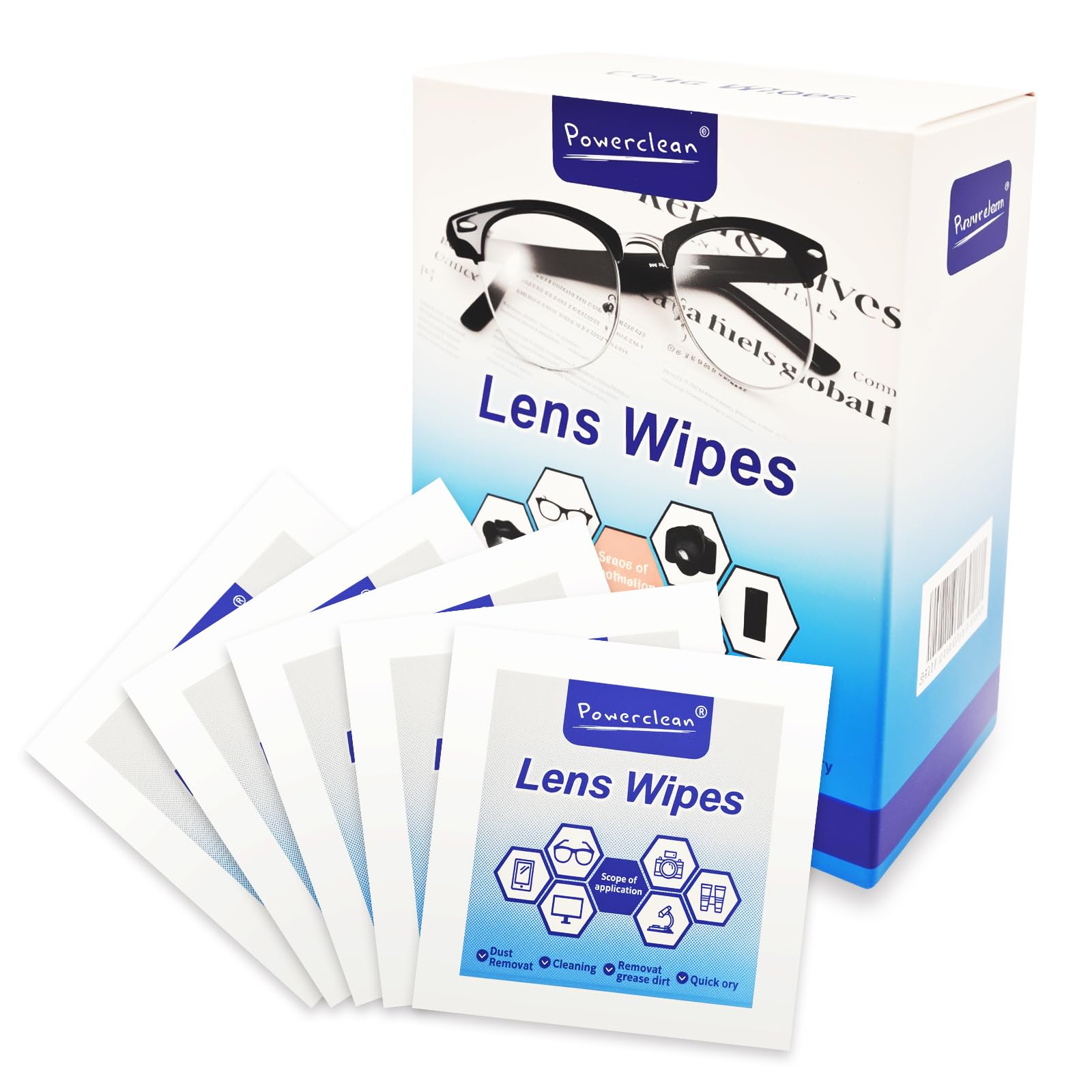 Lens Cleaning Wipes for Eyeglasses & Screens - 100 Count Individually Wrapped, Pre-Moistened Microfiber Wipes - Streak-Free, Anti-Static, Safe for Glasses, Sunglasses, Phone, Camera Lens (Wipe)