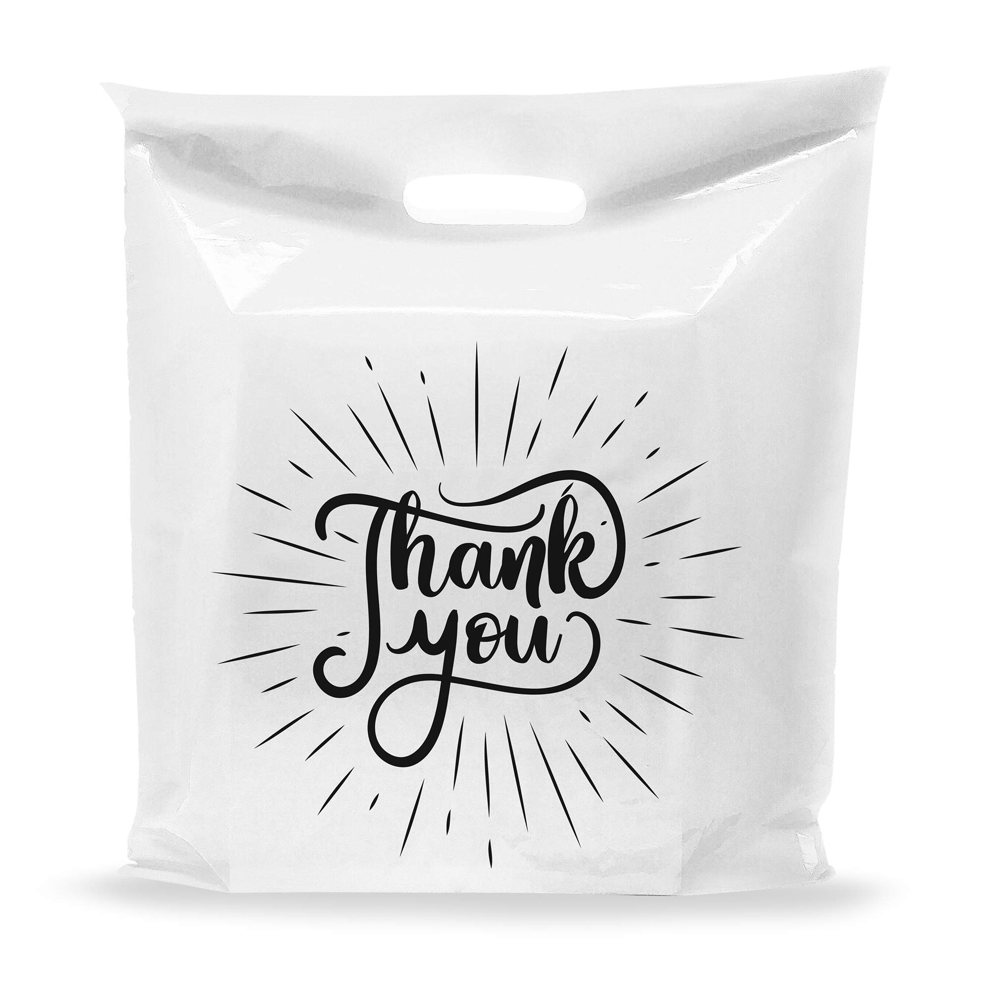 100 Pack White Thank You Extra Large Merchandise Plastic Shopping Bags 20" x 20" with 2 mil Thick Retail Bags Die Cut Handles - Perfect for Large