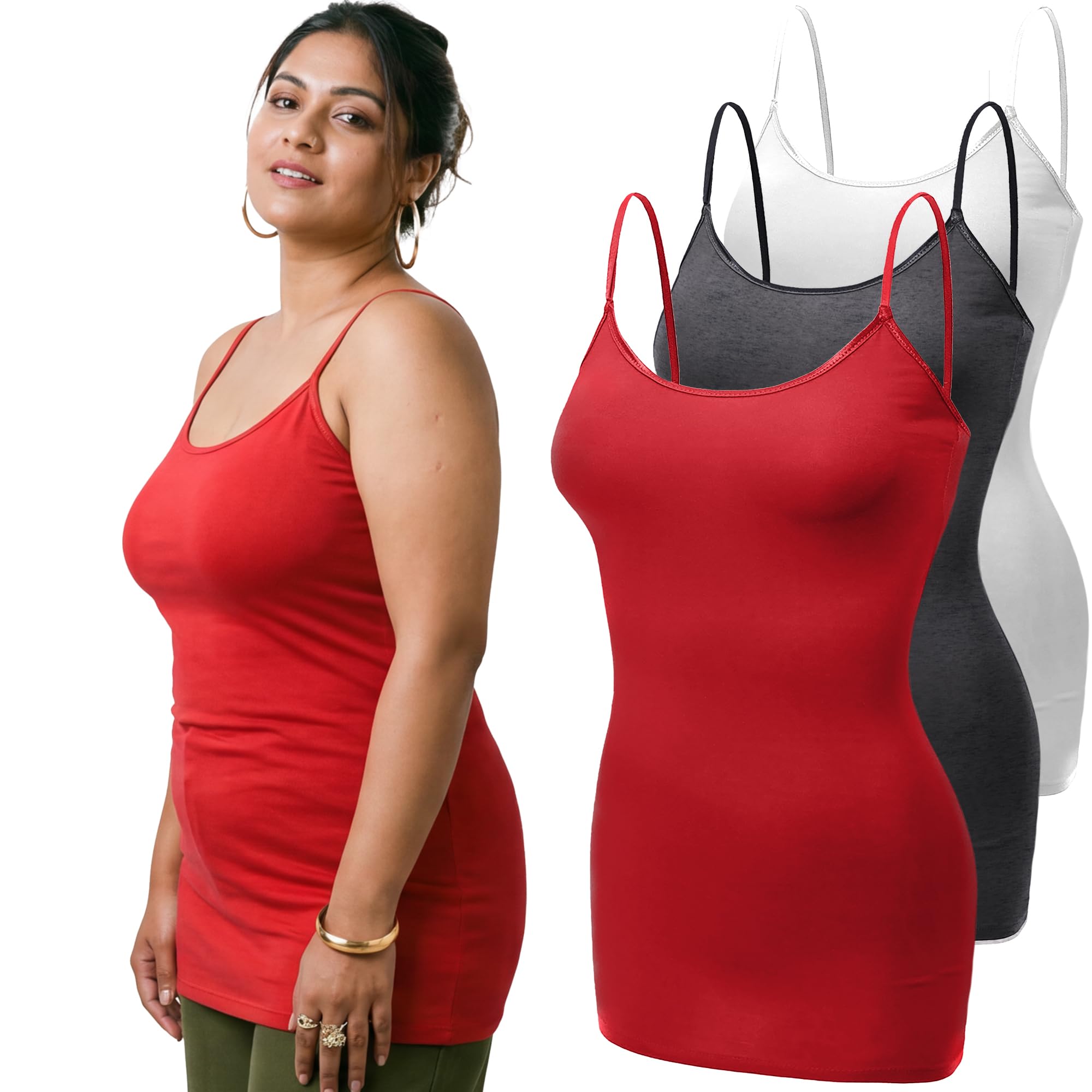 Emmalise Women's Basic Casual Long Camisole Adjustable Strap Cami Layering Top