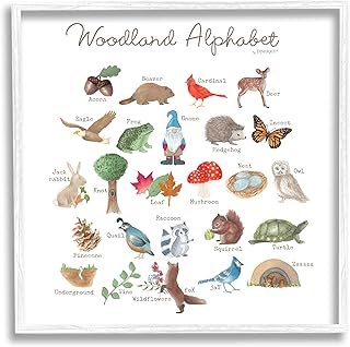 Stupell Industries Woodland Alphabet Wildlife Botanicals Learning Forest Creatures, Design by Dishique