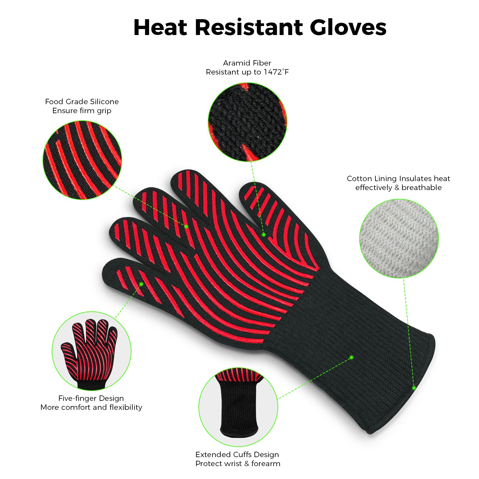 Newding 2 Pcs BBQ Gloves and Oven Gloves, Extreme Heat Resistant to 800C, Non-Slip Silicone Grilling Mitts for Barbecue Baking - Image 3