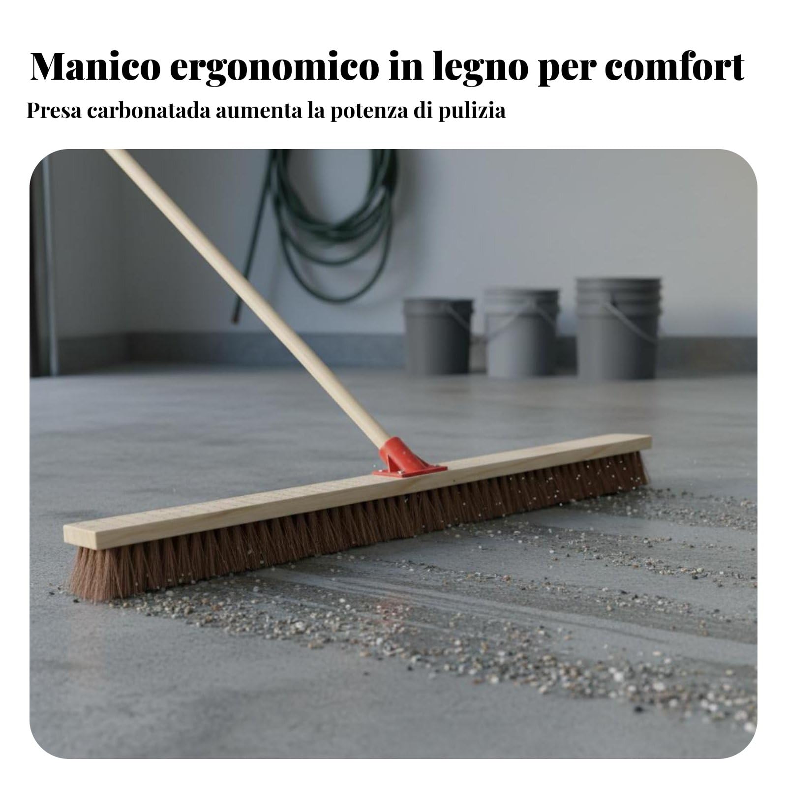 Spazzola per Pavimenti Spazzola Rigida Spazzolone per Esterno Scopa Scrubber con Setole in Fibra di Cocco Antiusura E Attacco Pvc Manico Lungo per, 50CM, Con Manico