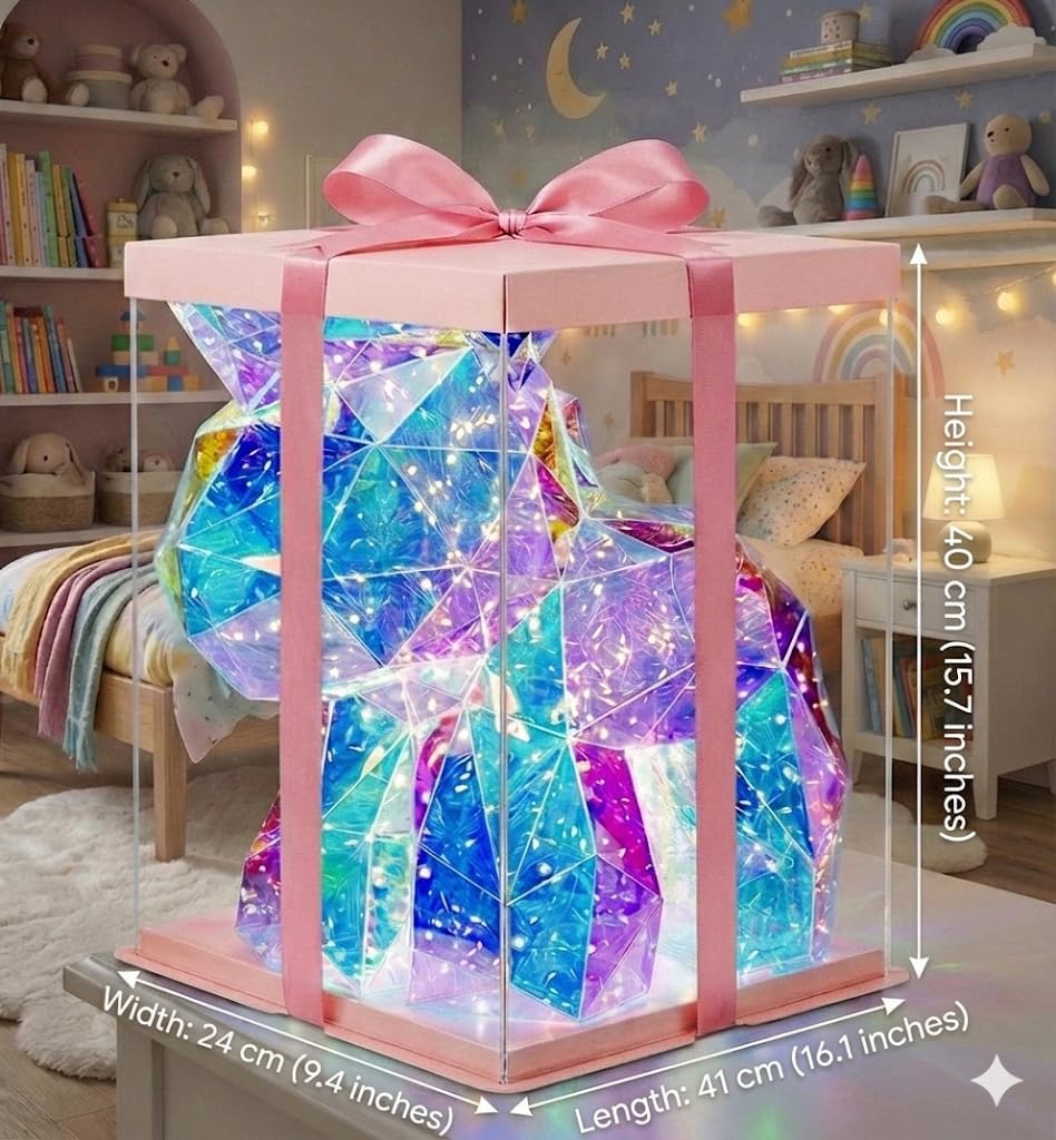 LED Unicorn Night Light, Holographic Iridescent Design, Nursery Decor Display Box with Ribbon (Unicorn, Medium)
