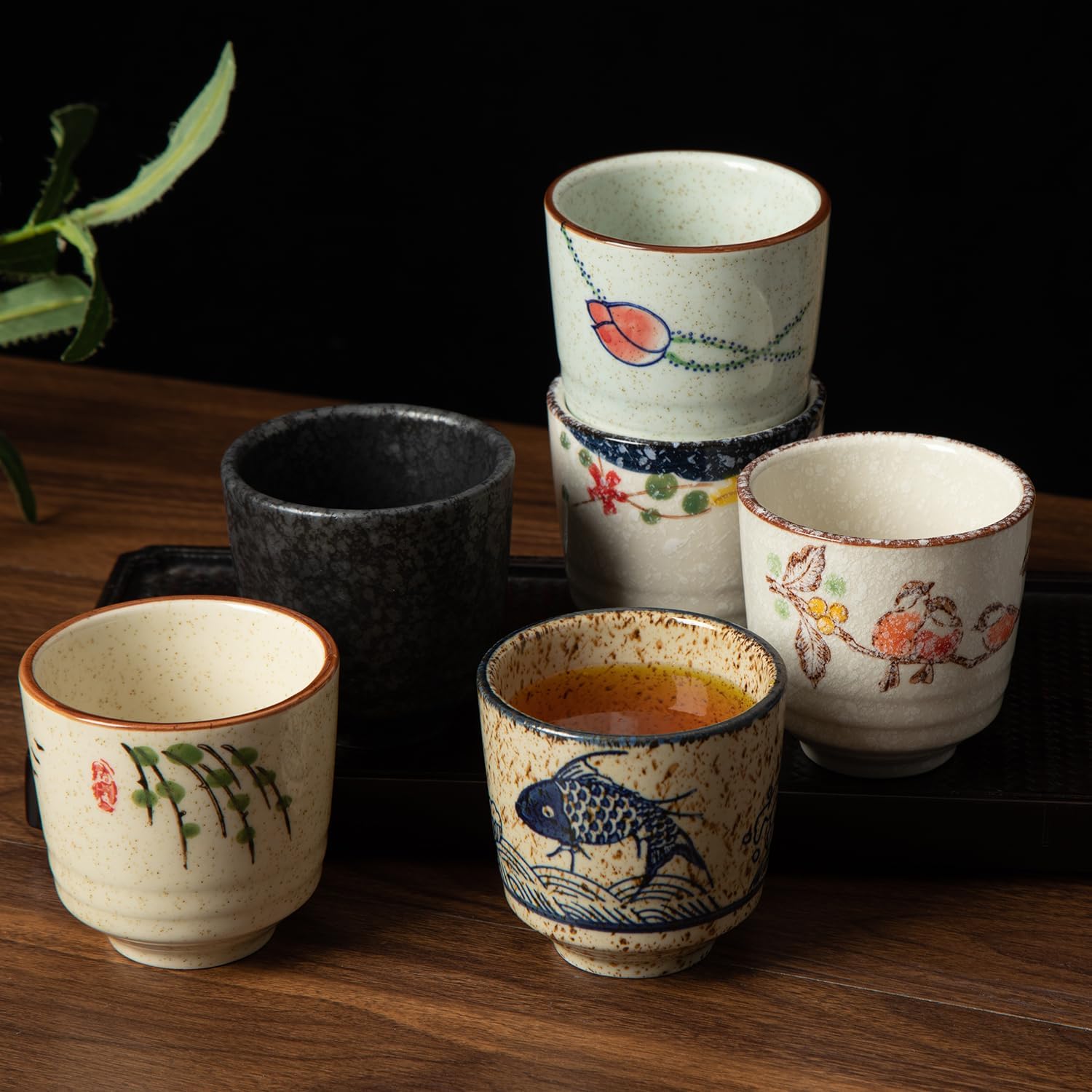 6 Pieces Japanese Tea Cups, 6 Oz Ceramic Coffee Cup Providing Heat Retention, Handle-Free Teacup Matcha Mug for Latte, Juice, Gift, Dishwasher Safe