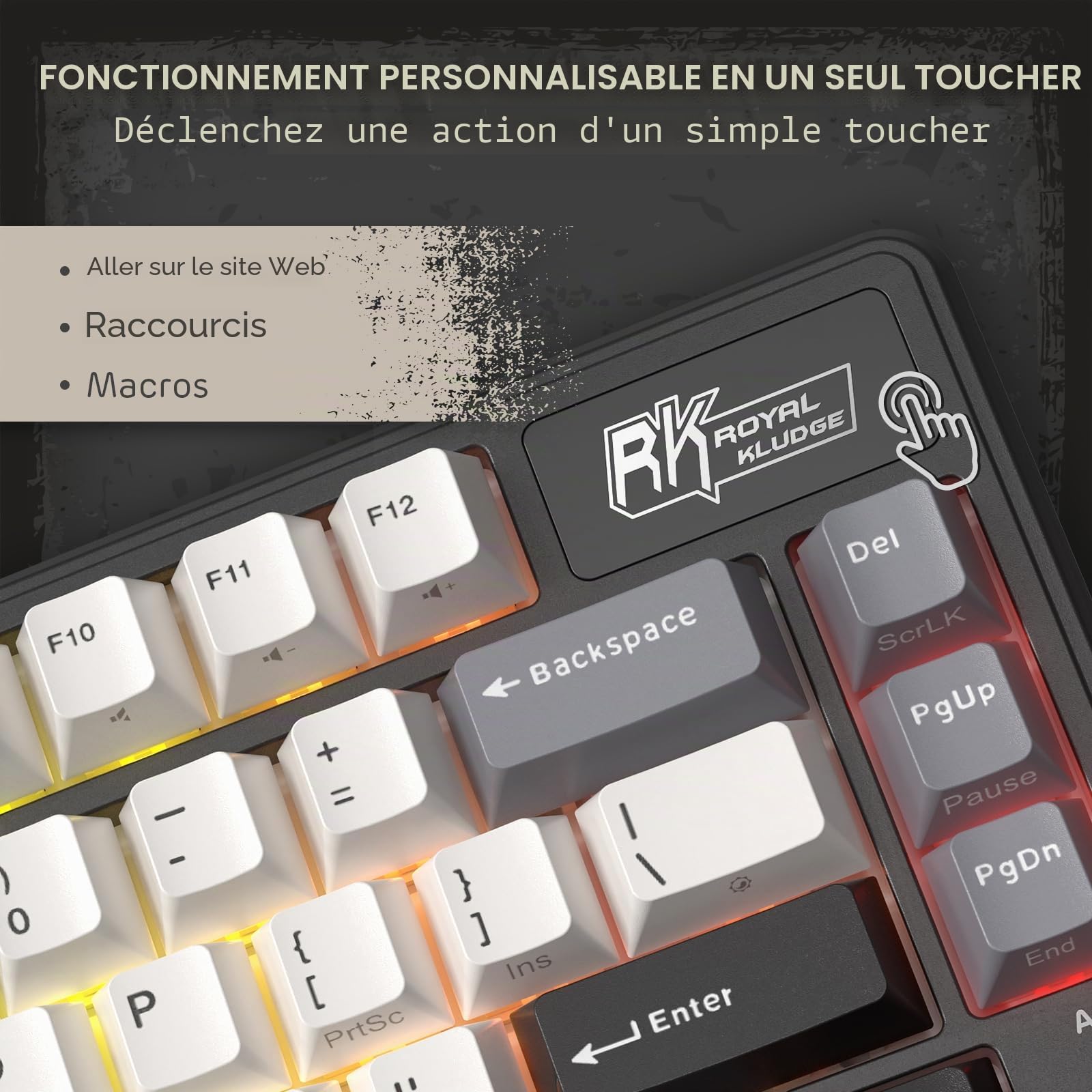 RK ROYAL KLUDGE L75 Joint sans Fil RGB Clavier de Jeu mécanique avec Bouton | 75% TKL Clavier BT/2.4G/USB-C touches macro plaque signalétique tactile, batterie 8000mAh, remplacement chaud, touches PBT
