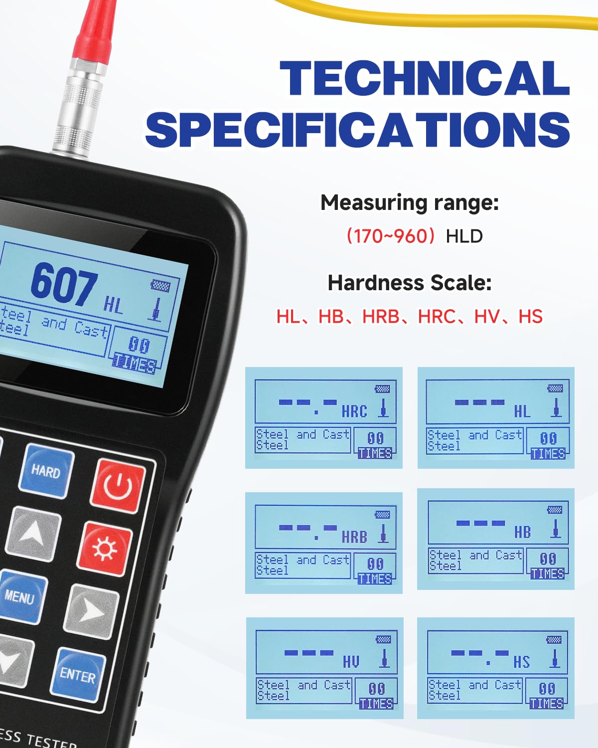 YUCHENGTECH Testeur de Dureté Leeb Kit de Duromètre Métaux 170 à 960 HL | Avec Bloc Étalon,pour l'étalonnage Multi-échelles HL HB HRB HRC HV HS pour Une Utilisation en Atelier Industriel