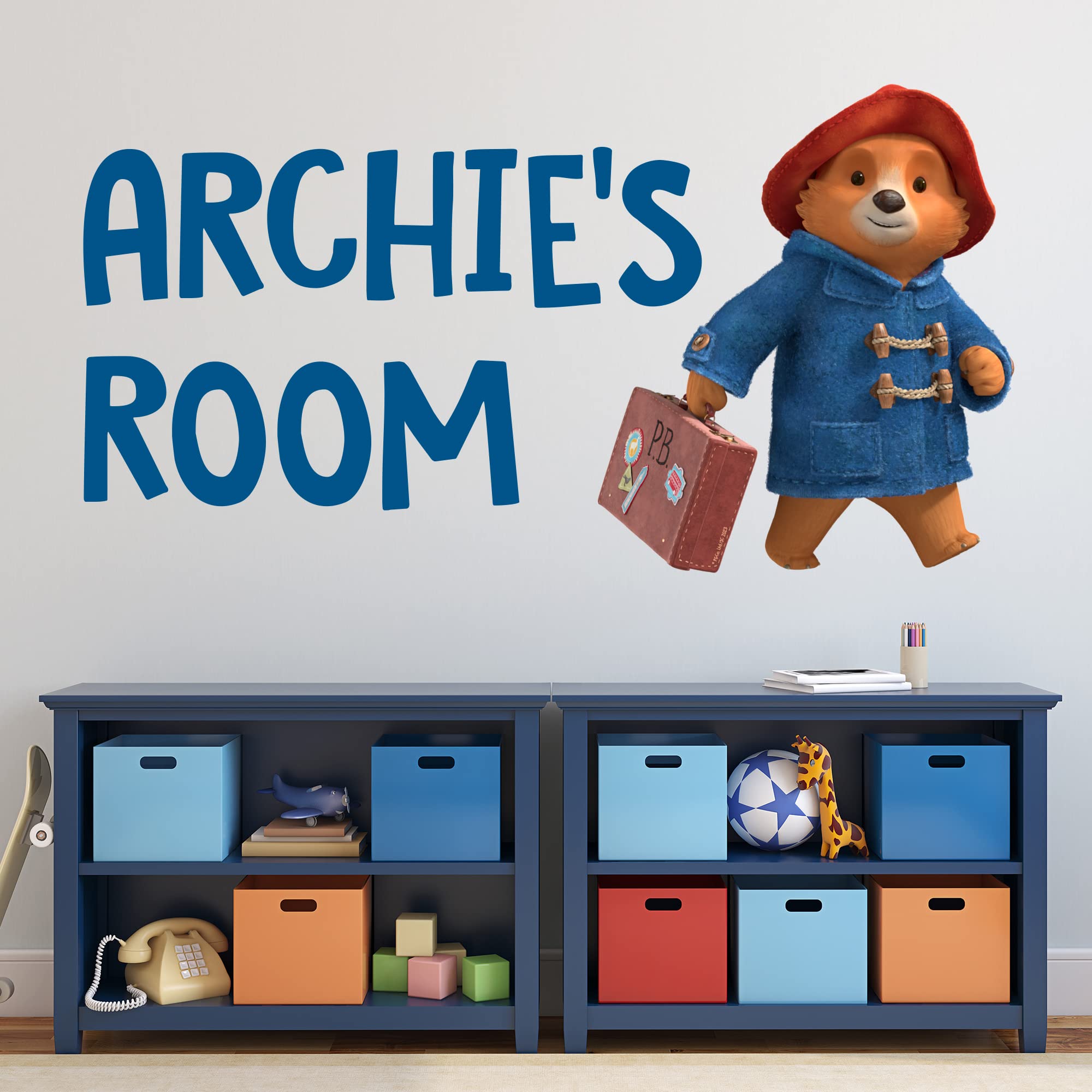 Paddington TV Wall Sticker - with Suitcase Personalised Name Wall Decal Kids Art (120cm Width x 60cm Height)