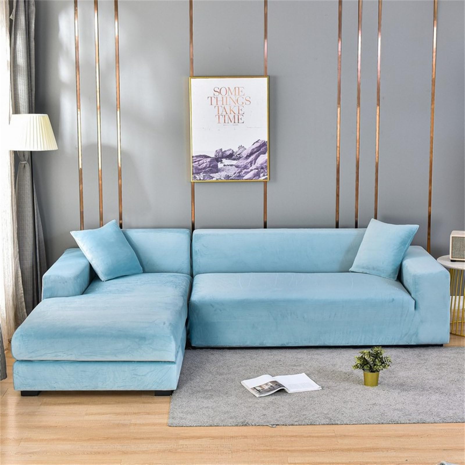 Odot Sofa Cover,Stretch Silver Fox Velvet Sofa Cover 1 2 3 4 Seater,Breathable Soft Sofa Slipcovers,for Corner Sofa Cover L Shape,Couch Cover Non Slip Furniture Protector Cover (Blue,2 Seater)