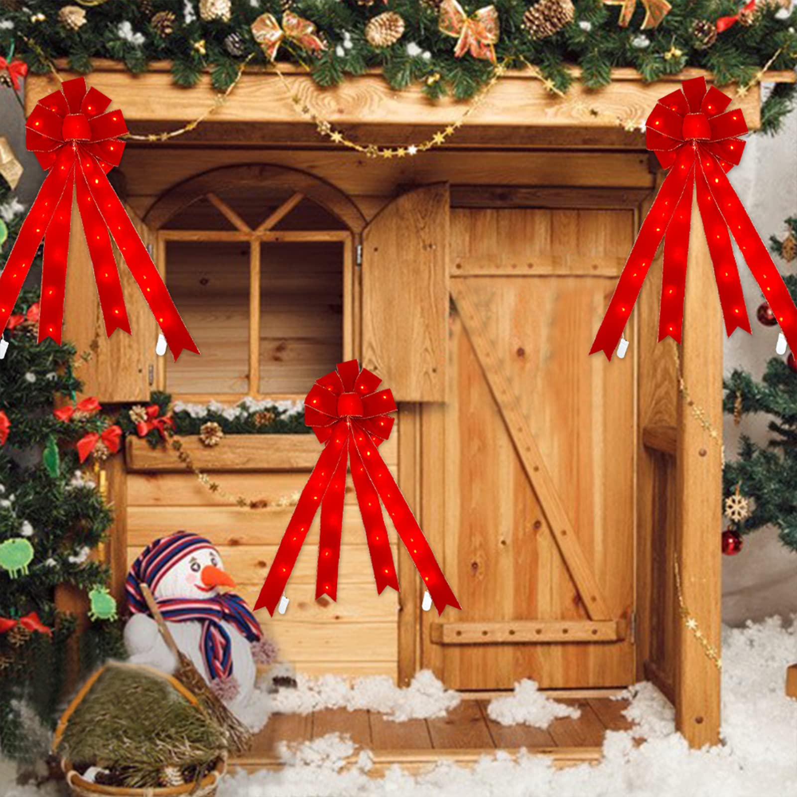 LED Kerst Grote Rode Boog Decor, 48 inch Krans Boog met Glitter Lights