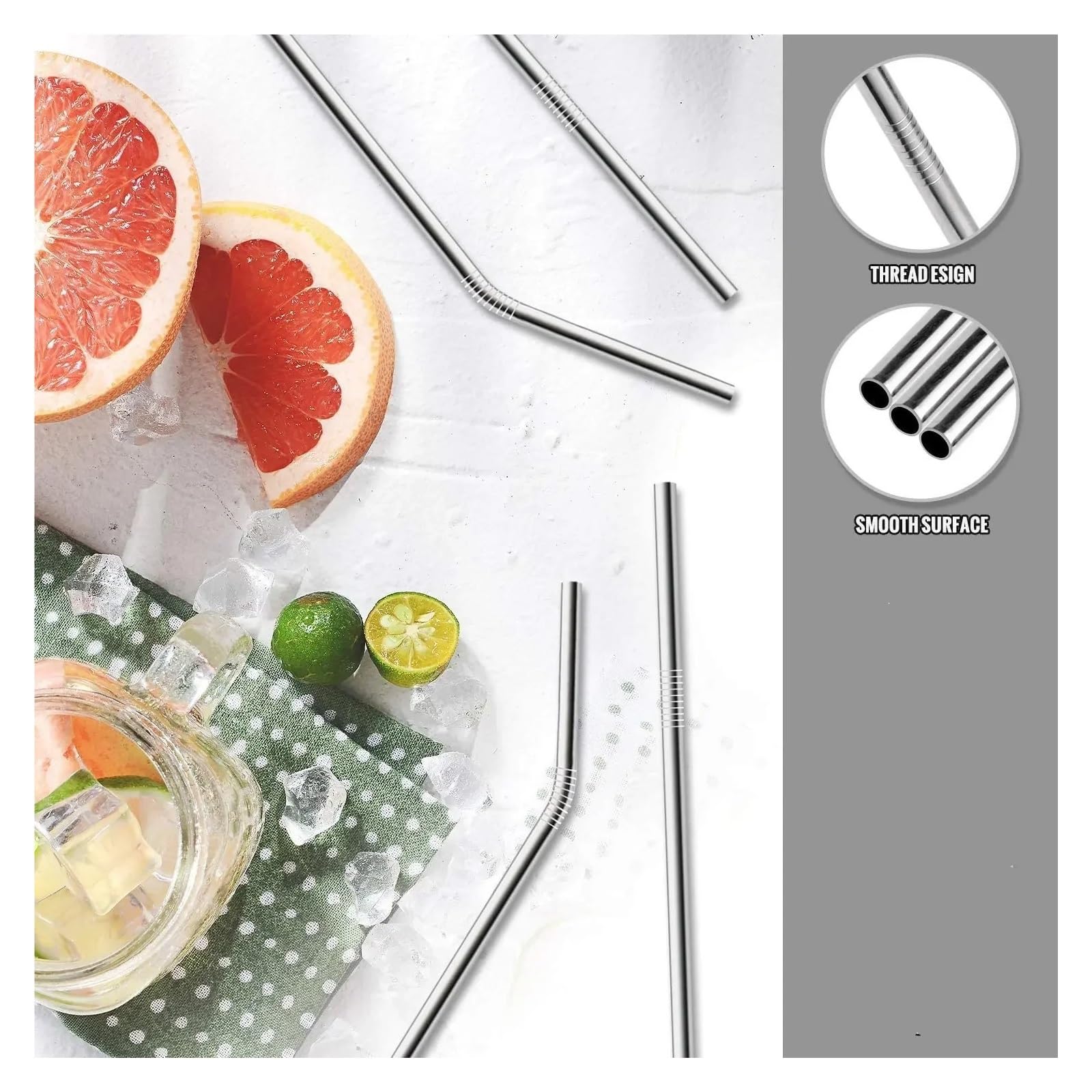 Strohhalme Wiederverwendbares Trinkhalm-Set aus Edelstahl 304 mit Reinigungsbürsten, gerader und gebogener Boba-Strohhalm, ideal for Bars Partys für Smoothie(12Pcs Rainbow A)