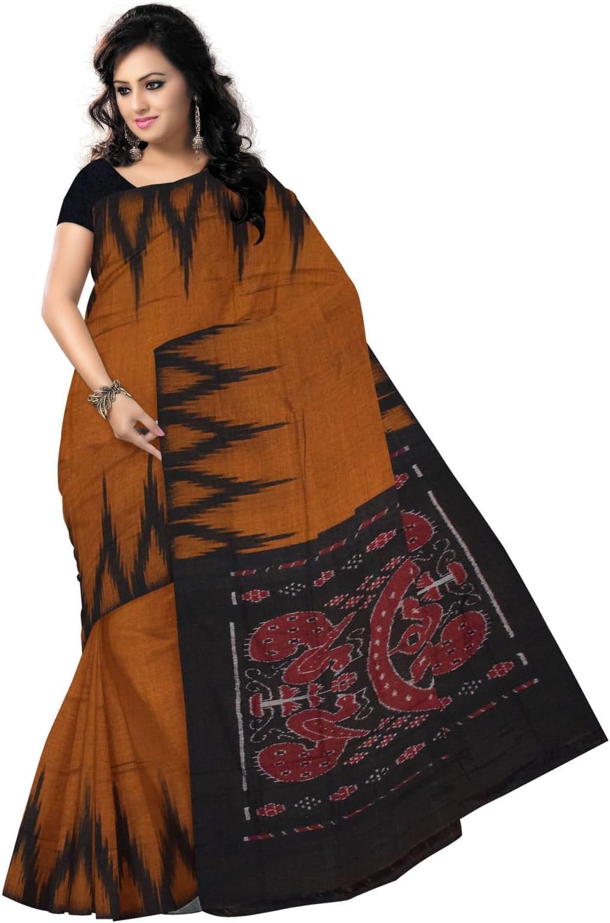 Women's Sambalpuri Cotton Saree With Blouse Piece (Black)