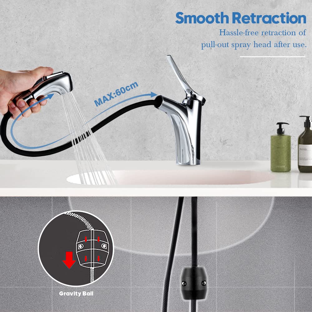 Decaura rubinetto bagno lavabo con doccetta estraibile miscelatore per lavabo 2 funzioni Monocomando per Lavabo Cromato