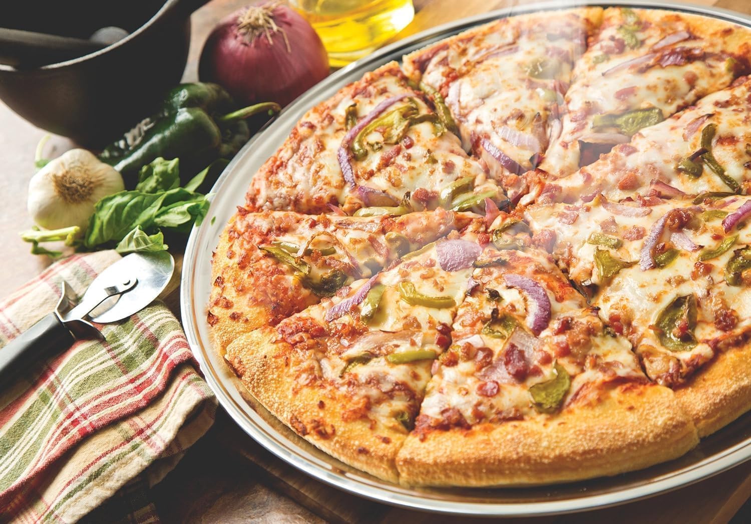 Bandeja de aluminio para pizza, 12 pulgadas, borde ancho – Paquete de 4