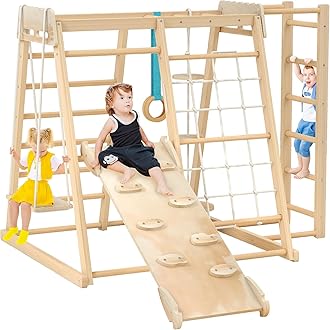Jungle Gym, Toddler Climbing Toys, Indoor Playground Climbing Toys for Toddlers, Montessori Style Playground Sets for Backyards with Slide, Climbing Wall, Rope Wall Climber, Monkey Bars, Swing