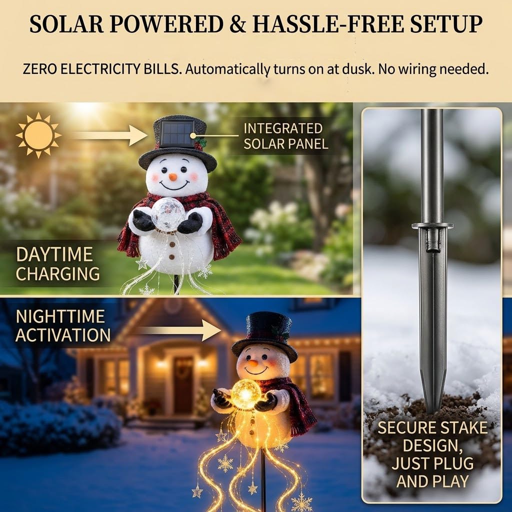 Magiczna fontanna bałwana - płynący płatek śniegu LED świąteczna lampa ogrodowa, solarna lampa ogrodowa, na Boże Narodzenie, dekoracja podwórka (2 szt.)