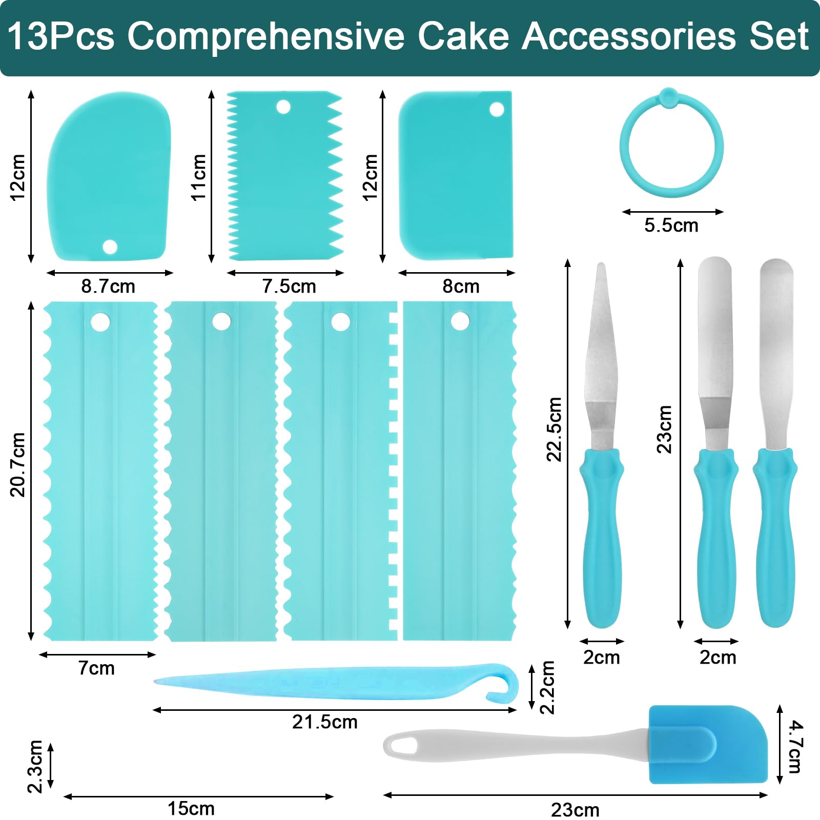 Samulee 13Pcs Cake Scraper Set, Icing Smoother Scraper, Metal and Silicone Cake Spatula, Cake Decorating Pen with 4 Nozzles - Image 2