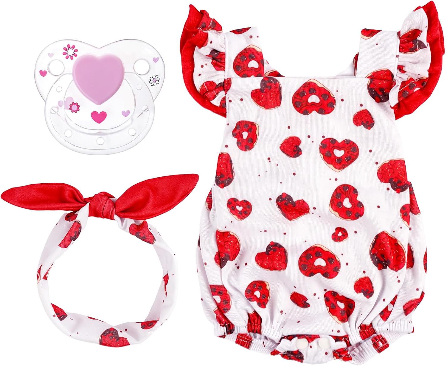 BABESIDE 3 Pcs Reborn Baby Doll Clothes for 17-22 Inch Dolls, Baby Doll Outfit Accessories with Heart Pattern fit Babydolls Girl , Red