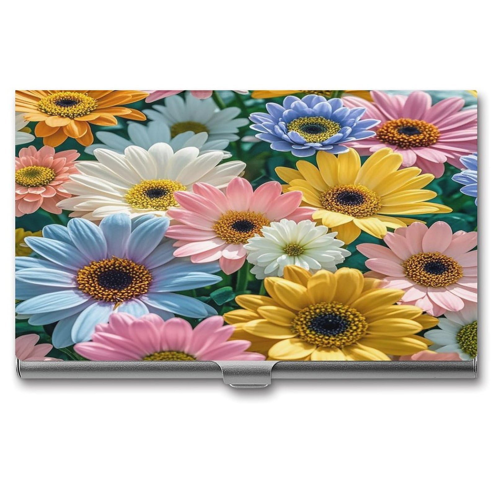 FekiLoot Flowers As Background Business Card Holder Aluminum Alloy Business Card Case Convenient to Carry Business Card Dispenser for Men Women