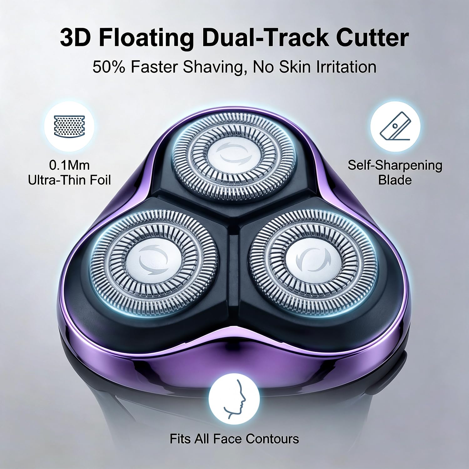 Ordele Electric Razor for Men, 2026 Upgraded Electric Shavers for Men, USB-C Rechargeable, Wet & Dry Shaver with Pop-up Trimmer and Travel Case (Purple) view 6