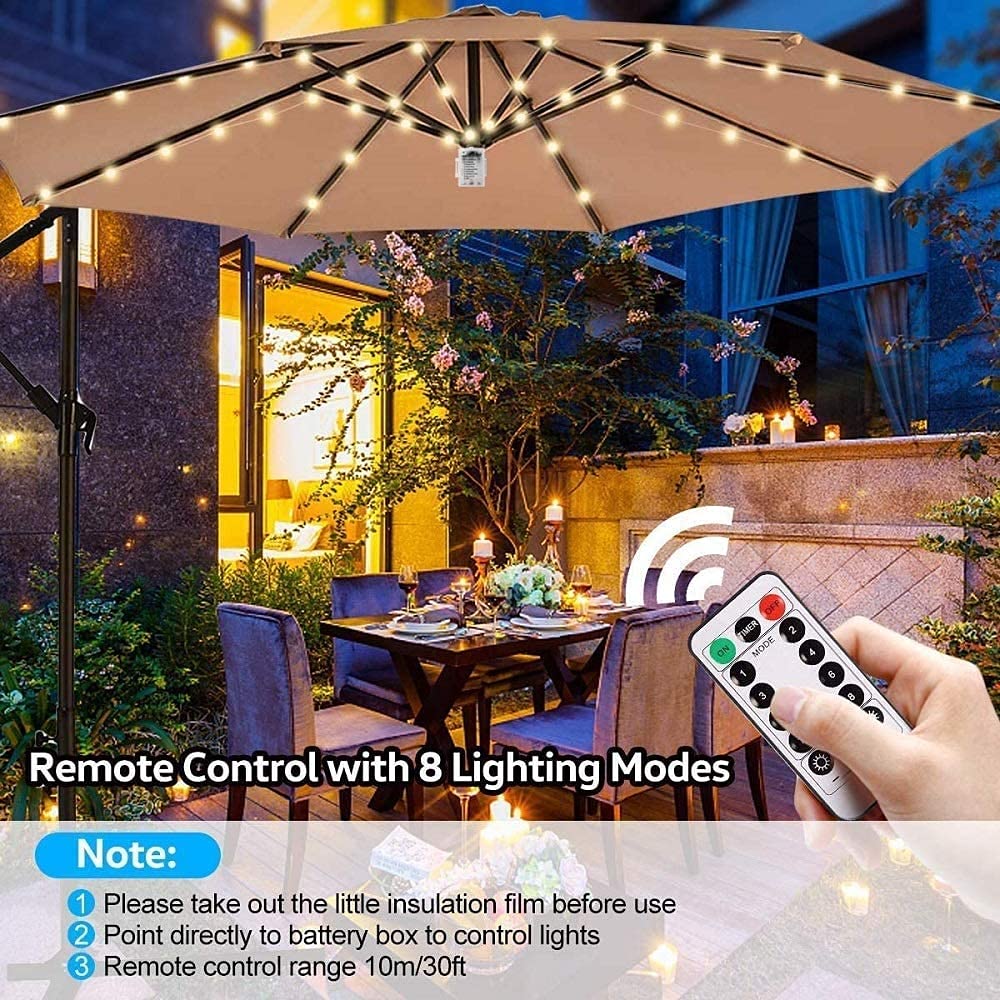 Lámpara para Sombrilla de Patio Luces Sombrilla Paraguas de patio Luces de cadena de luces Luz de poste impermeable para sombrillas de patio 8 modos de brillo Paraguas al aire libre impermeable con p