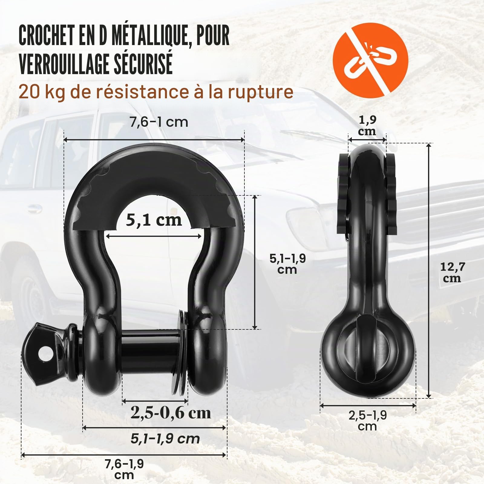 VEVOR Kit récupération tout-terrain 7,6x914,4 cm sangles de remorquage 13608 kg manilles à anneau en D 20000 kg récepteur manille, poulie de bloc d'arrachage, gants, sac rangement pour camion Jeep VTT