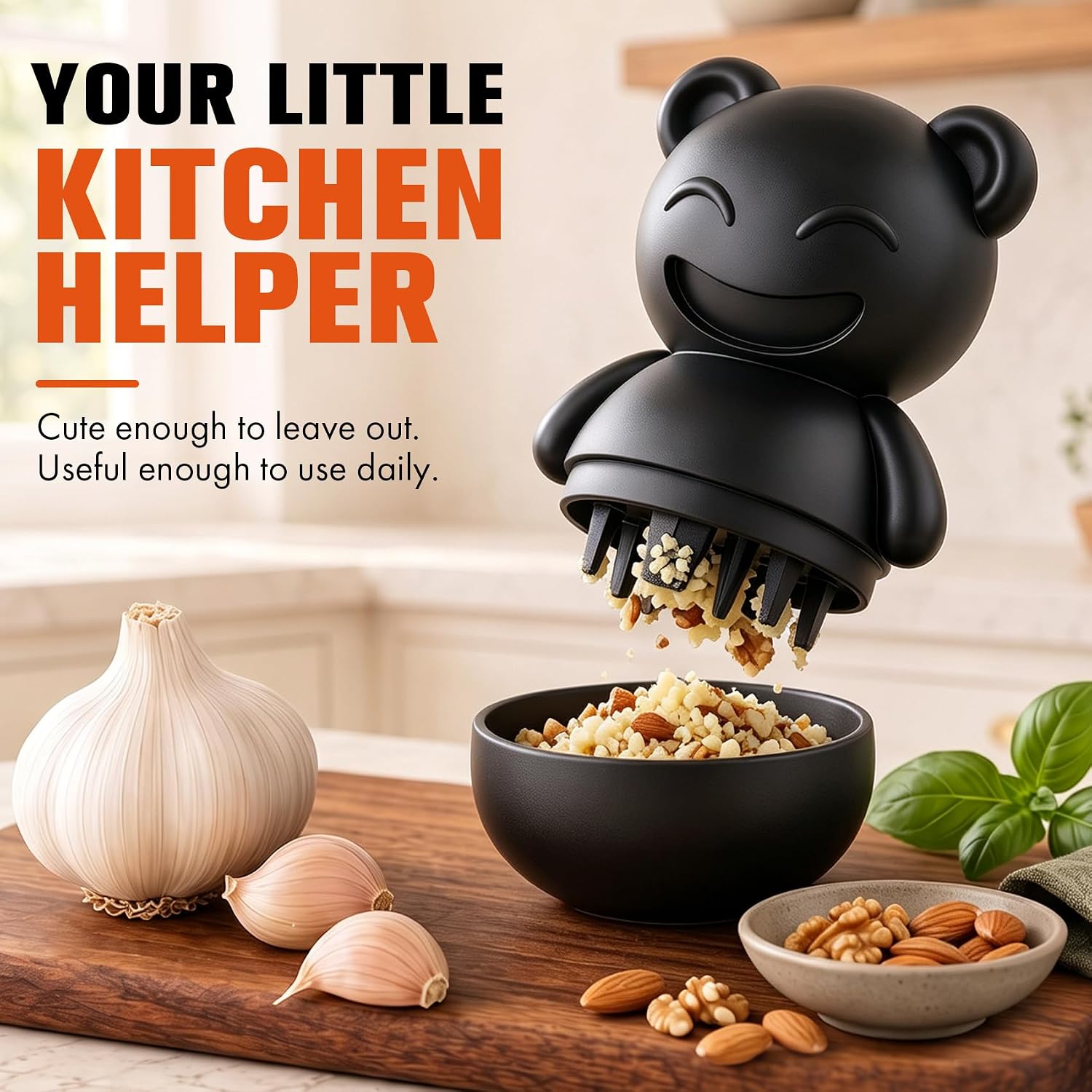 Demon Bear Garlic Crusher, Goth Halloween Rotary Mincer for 1-3 Cloves