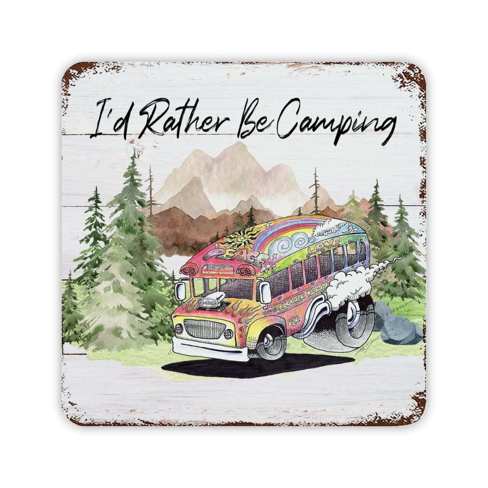 ENEDNATE Aluminum Sign I'd Rather Be Camping Tin Metal Camping Sign Decor Travel Trailer Funning Camper Accessories 12x12 inch