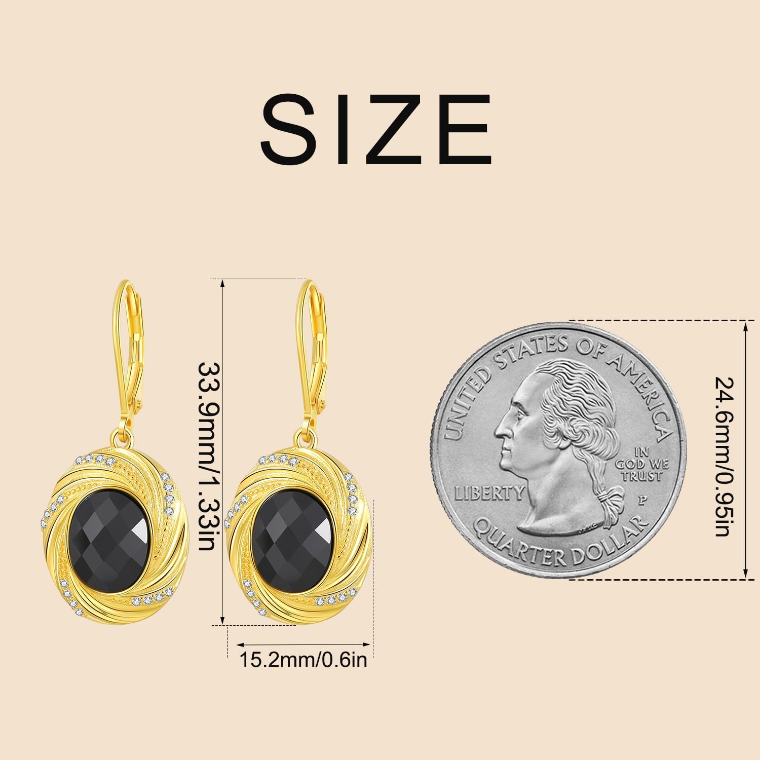 Black Onyx Earrings Sterling Silver Gold Plated Geometric Dangle Jewelry Birthday Gifts for Women Mother Wife Friends - Image 4