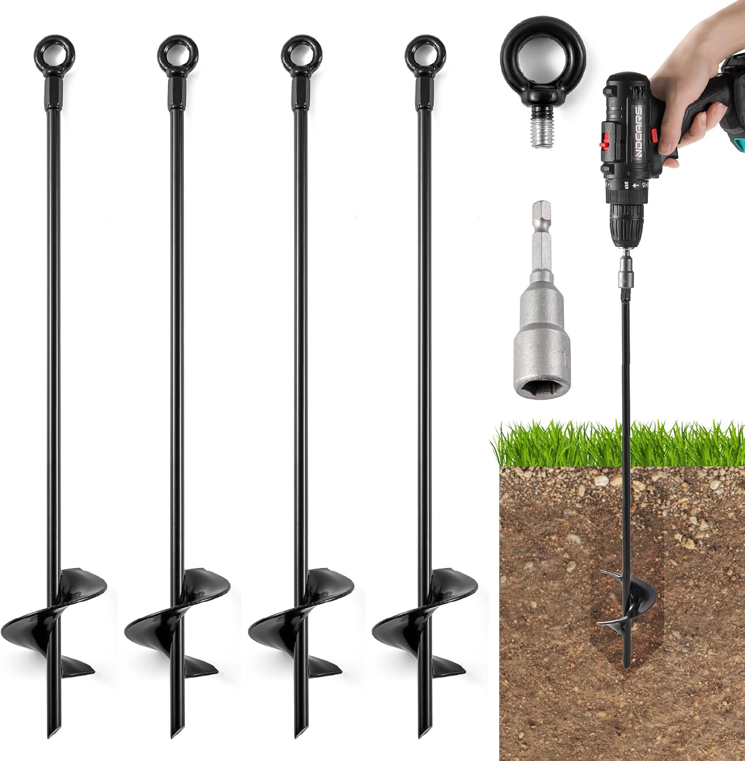 18 Ground Anchors Heavy Duty for High Winds - Earth Stakes Screw-in Shed Kit for Mobile Homes, Swing Sets, Tents, Carports, Gazebos, and Hurricane Tie-Downs