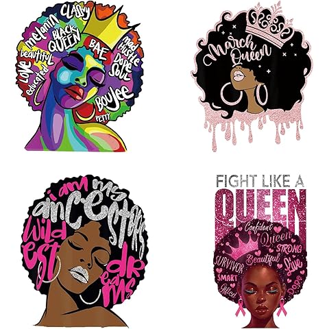 4Pcs Black Women Iron On Decals for Clothing Black Queen Iron On Patches Washable DIY Heat Transfer Stickers for T-Shirt Jeans