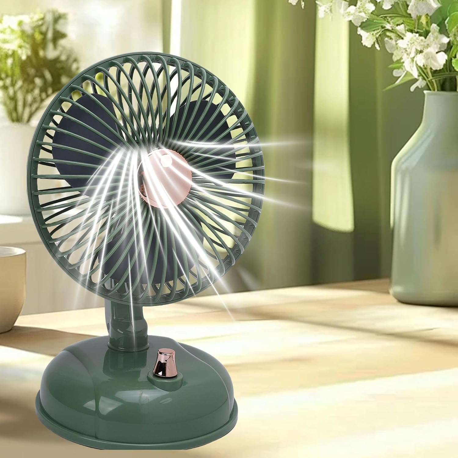 Diydeg Oscillating Table Fan, 3 Speeds Quiet Rechargeable Retro Small Desk Fan, Electric Desktop Air Circulator Vintage Oscillating Fan for Home Bedroom Dorms Camping Trips