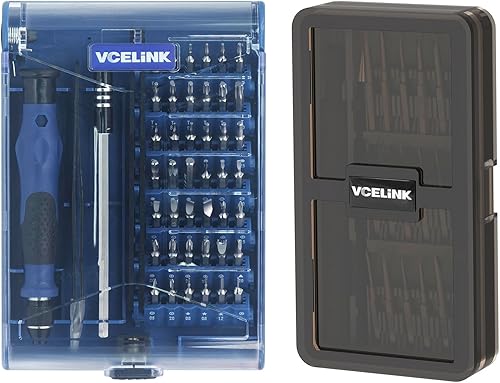 VCELINK Juego de puntas de destornillador de precisión pequeñas 45 en 1, paquete de 1 paquete con kit de mini destornillador de acero S2 20 en 1, 1