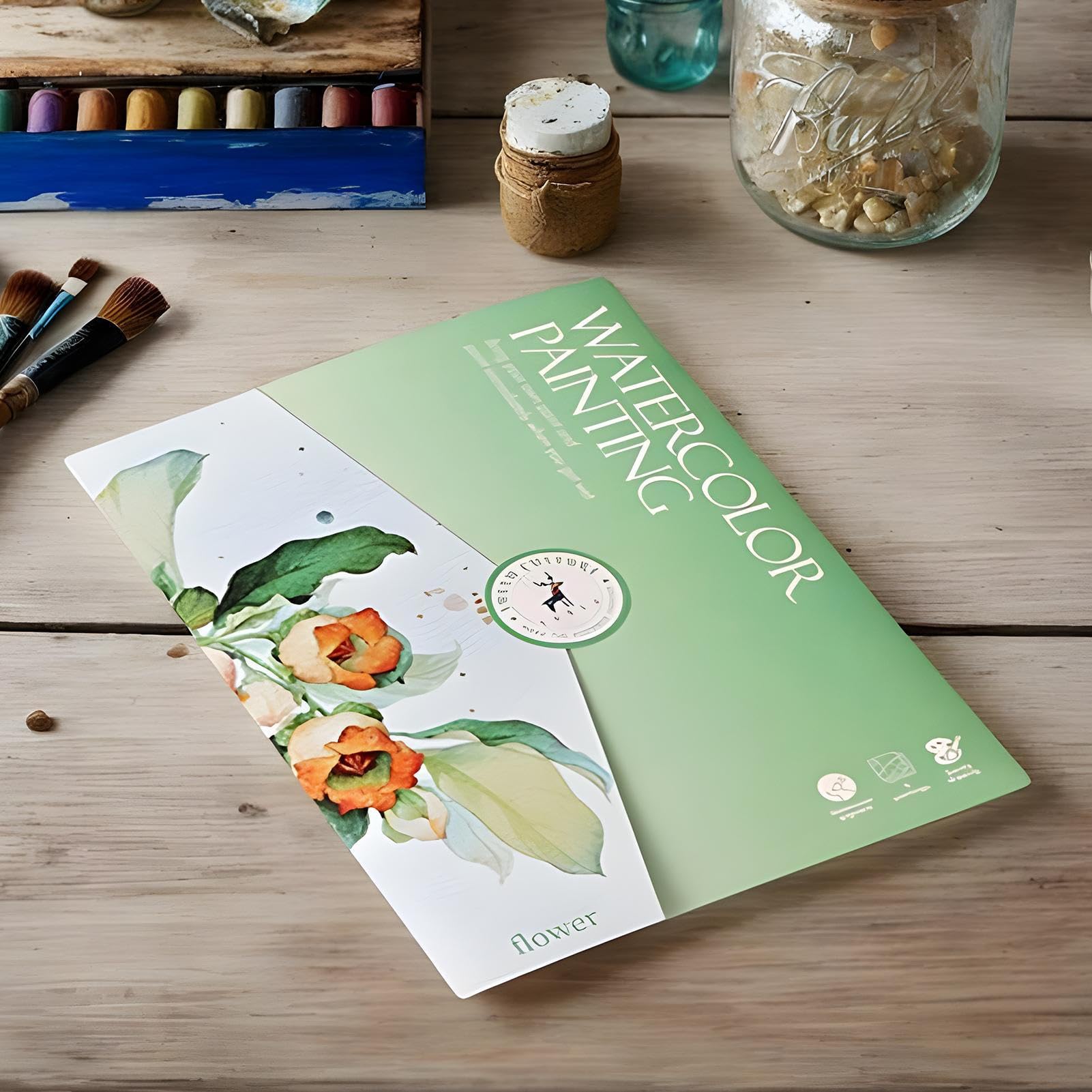 Cahier D’Aquarelle Avec Peintures Et Pinceaux – 12 Couleurs – Papier Épais – Reliure Spirale 360°