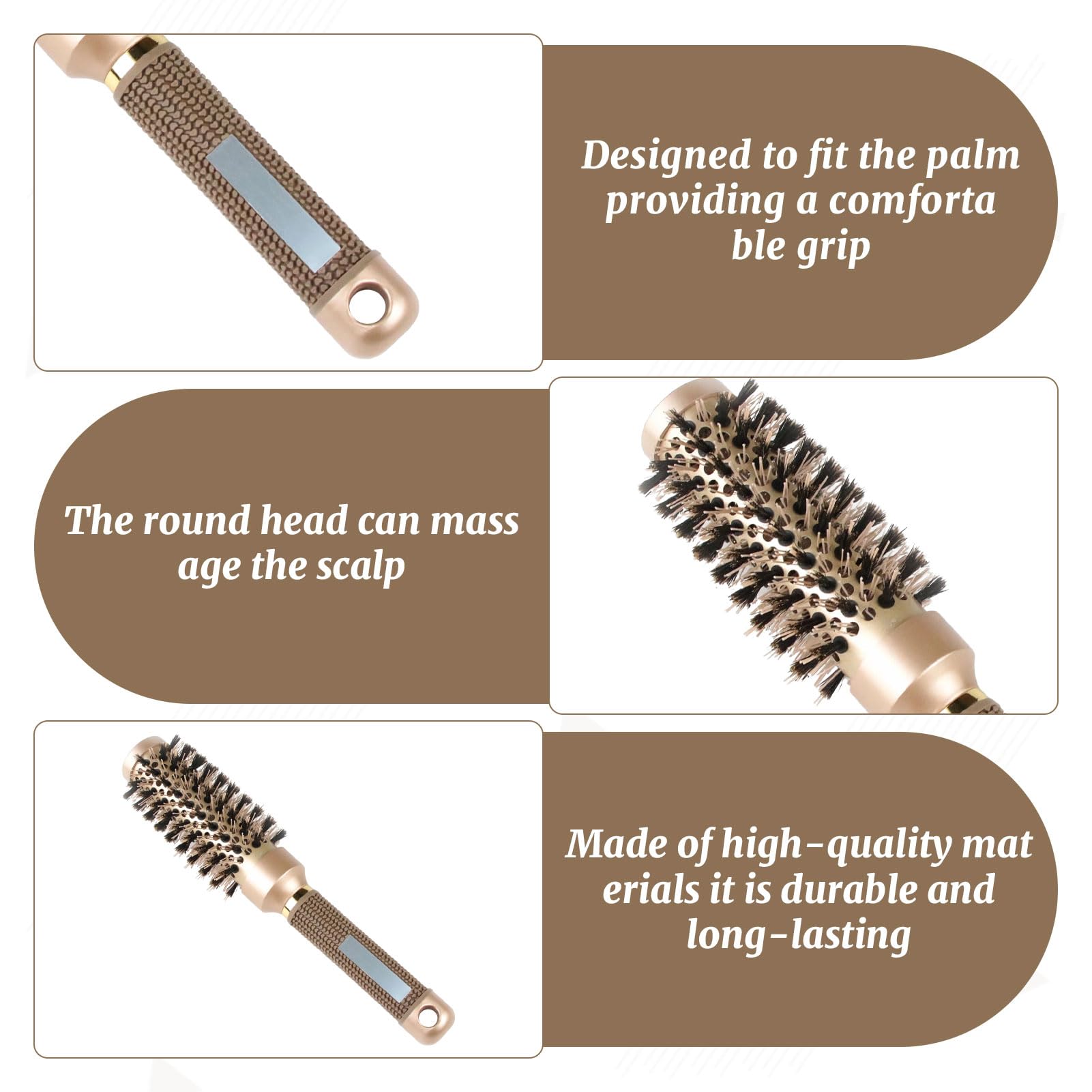 Round Hair Brush Blow Drying Brush,1 PCS Nano Thermal Ceramic & Ionic Tech Round Brush with Boar Bristles for Hair Drying,Curling & Straightening - Image 3