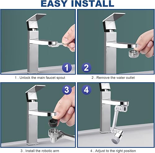 Miniatura 5 de Grifo de extensión giratorio universal 1080 con brazo robótico giratorio, fregadero aireador, grifo giratorio de agua con 2 modos, extensión de